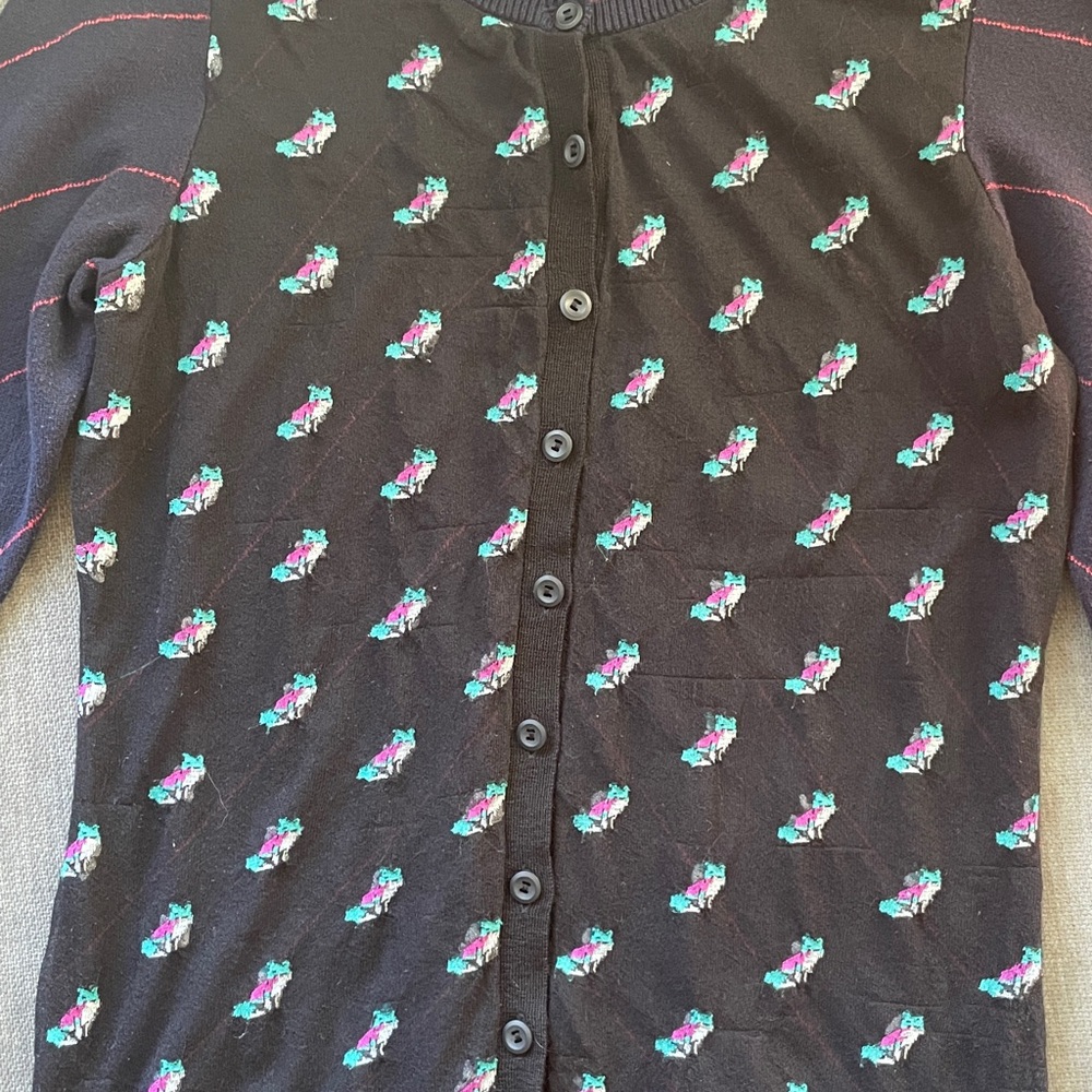 Anthropologie Moth Navy blue Cardigan with Fox Pattern - Picture 3 of 4